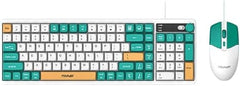 لوحة مفاتيح وماوس بإضاءة RGB سلكية USB من فاوندر، عربي/إنجليزي، مفاتيح غشائية بنقرة لمسية بمقبض للتحكم بالصوت، ماوس 1200 DPI، مفاتيح وسائط QWERTY، ألعاب والأعمال وPC وماك وويندوز،أخضر/أبيض، KM650
