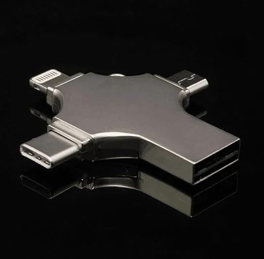 ذاكرة فلاش USB او تي جي 4 في 1 بمنفذ مايكرو لايتنينج نوع سي وUSB 3.0 لموبايل ايفون 128، فضي