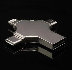 ذاكرة فلاش USB او تي جي 4 في 1 بمنفذ مايكرو لايتنينج نوع سي وUSB 3.0 لموبايل ايفون 128، فضي
