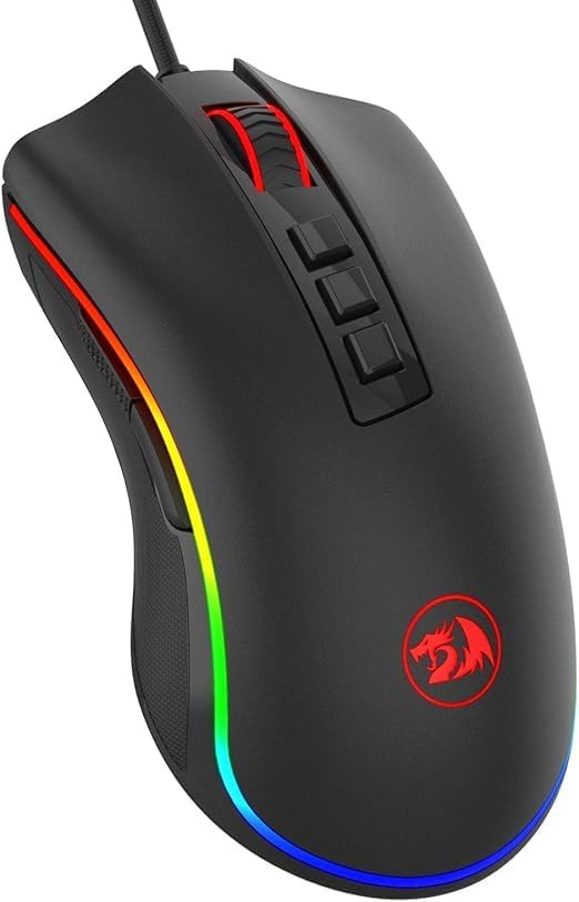 ماوس ألعاب cobra M711 من ريد راجون، بدقة 12400 نقطة DPI، ماوس سلكي، 7 أزرار قابلة للبرمجة، إضاءة RGB قابل للتخصيص ماوس مريح، ماوس خفيف الوزن، للابتوب والكمبيوتر المكتبي (أسود)