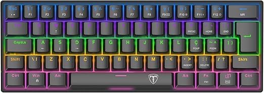 كيبورد ألعاب ميكانيكي T.Dagger Are.na T-TGK321 مقاس 60%، مفاتيح حمراء Red Switch، إضاءة Rainbow، تصميم مدمج، Anti-Ghosting، كابل USB، لون أسود