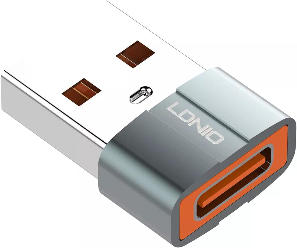 محول USB-C انثى الى USB ذكر LC150 من لدنيو، حجم صغير، مناسب لاجهزة متعددة، مصنوع من الالومنيوم - رمادي
