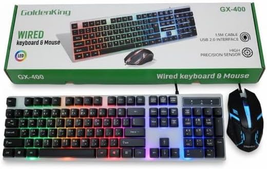 لوحة مفاتيح وماوس للألعاب سلكية بمنفذ USB مع إضاءة RGB وأزرار مرنة، طراز GX-400