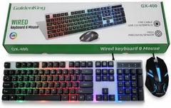 لوحة مفاتيح وماوس للألعاب سلكية بمنفذ USB مع إضاءة RGB وأزرار مرنة، طراز GX-400