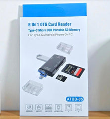 موزع OTG متعدد 6 في 1 من النوع c وميكرو USB وذاكرة SD محمولة لهاتف Android من النوع c أو الكمبيوتر الشخصي