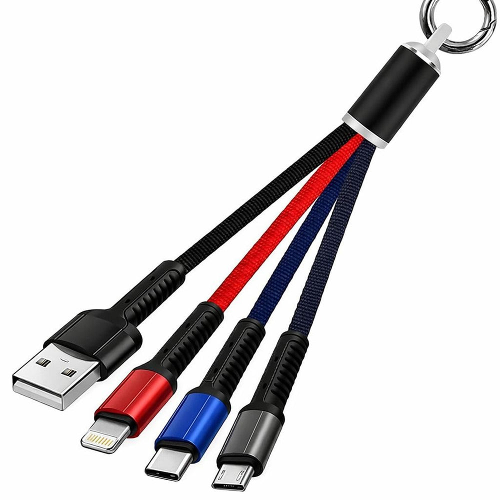 كابل شحن 3 في 1 متعدد الاستخدامات، USB إلى Lightning و Type-C و Micro USB، نايلون مضفر ، شحن سريع 3.1 أمبير، مع حلقة مفاتيح