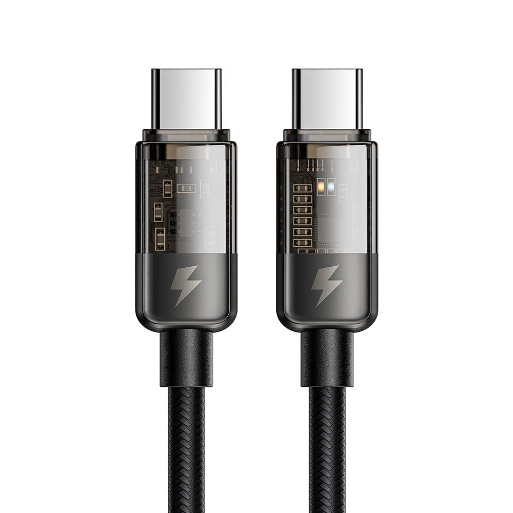 ميكدودو كابل شحن بيانات سريع Ca-2840 نوع سي الى نوع سي بقدرة 100 واط واضاءة LED بطول 1.2 متر، لون اسود