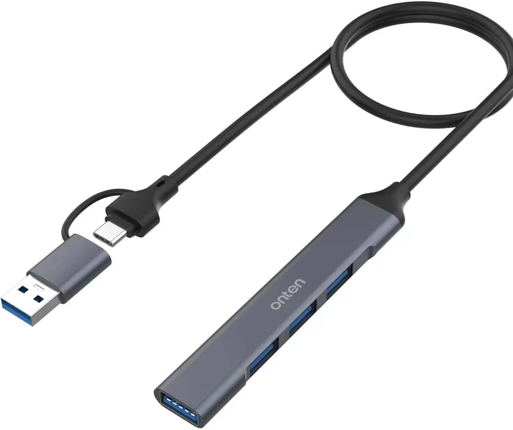 موزع USB C من اون تن موزعات 2 في 1 الى A متعددة المنافذ - 3.0 وموزع 2.0 بـ 4 منافذ لجهاز ماك بوك برو اي 2021 مقسم خليط الالومنيوم رمادي