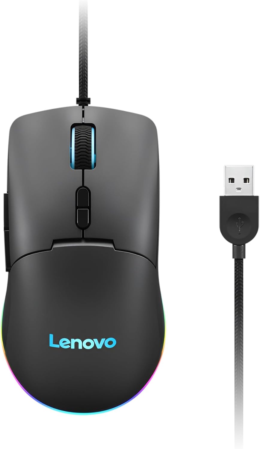 ماوس ألعاب ليجيون بسلك ومنفذ USB مع إضاءة خلفية ار جي بي و6 أزرار للاستخدام بكلتا اليدين ومفتاح 4 مستويات ودقة 2400 نقطة لكل بوصة M210 من لينوفو، متعدد الألوان موديل GY51M74265