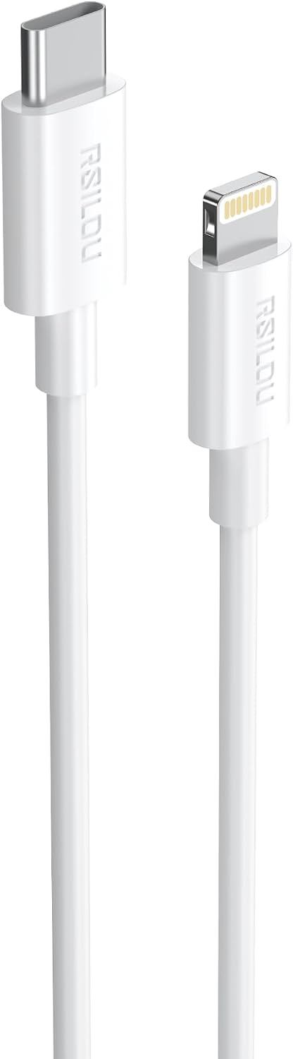 كابل لايتنينج إلى USB نوع سي، قوة 30 وات، عالي المتانة والمرونة، كابل شحن ونقل بيانات سريع، طول 1 متر، سلك نحاسي ناقل، مقاوم للتشابك والالتفاف من رسيلو لون أبيض