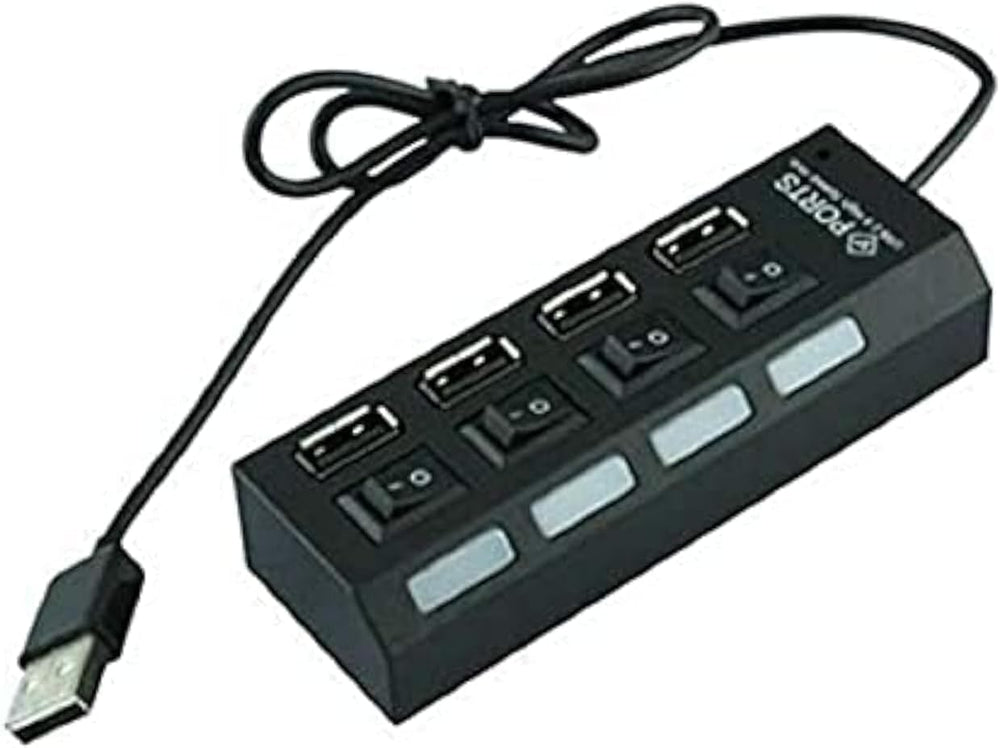 موزع USB 2 مع 4 منافذ عالي السرعة مفتاح تشغيل-ايقاف للاب توب والكمبيوتر بلون اسود من هب، هوب