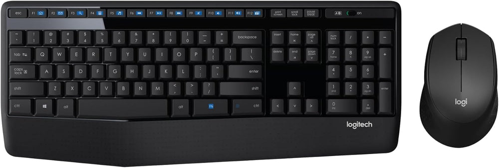 مجموعة ماوس ولوحة مفاتيح MK345 لاسلكية بحجم كامل مع مسند لراحة اليد وماوس مريح لليد اليمنى، ومستقبل USB لاسلكي 2.4GHz متوافق مع الكمبيوتر واللاب توب من لوجيتيك - لون أسود