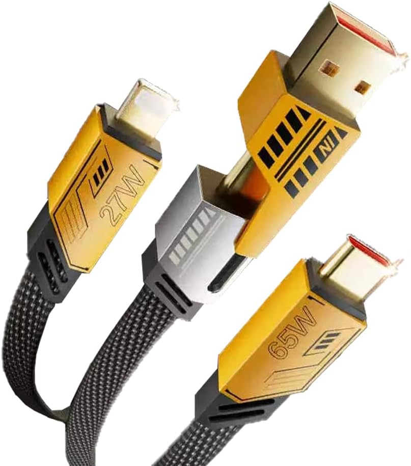 كيبل USB C بطول 3.3 قدم، 4 في 1 PD 27 واط 65 شحن سريع مضفر من خليط معدني الزنك متعدد الى لايفون 15 برو ماكس/15/14/13/12، سامسونج جالاكسي S23.