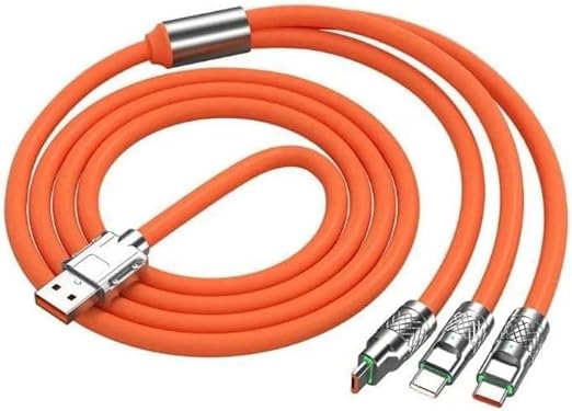 كابل USB 3 في 1 للشحن السريع 120W 6A للموبايلات، كابل شحن سريع مع منفذ من النوع سي ومنفذ مايكرو للباور بانك