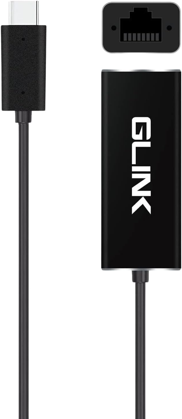 شاحن جي ال 014 USB نوع C الى ار جيه 45 جيجابت ايثرنت 10/100/1000 ميجابت في الثانية من جلينك، متوافق مع جالكسي اس 22 الترا، ايباد برو 2020، ماك بوك برو، كروم بوك بيكسل، ديل اكس بي اس 13 -هيكل الومنيوم