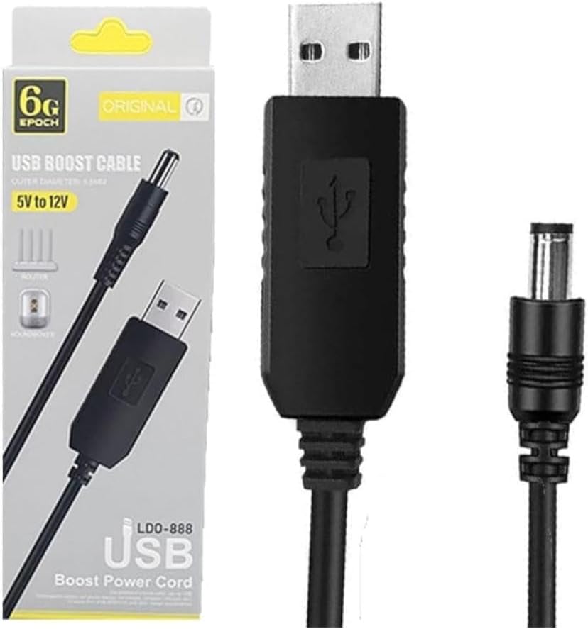 وصلة راوتر لتشغيل الراوتر من الباور بانك - محول طاقة 5 فولت إلى 12 كابل USB منفذ 5.5×5.1 ملم - مثالي بانك! لمكبرات الصوت