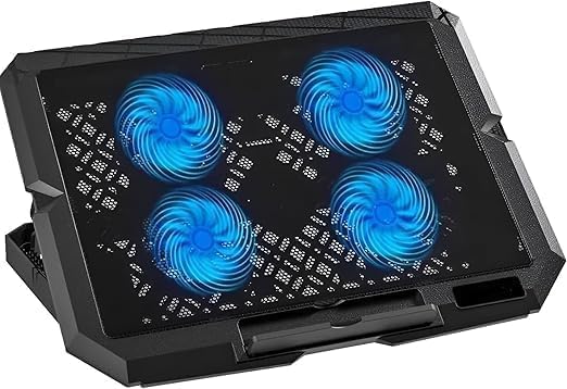 قاعدة تبريد لاب توب C4000، مراوح هادئة، إضاءة ليد، 4 مراوح، تبريد الهواء، للأجهزة من 10-17 بوصة، أسود