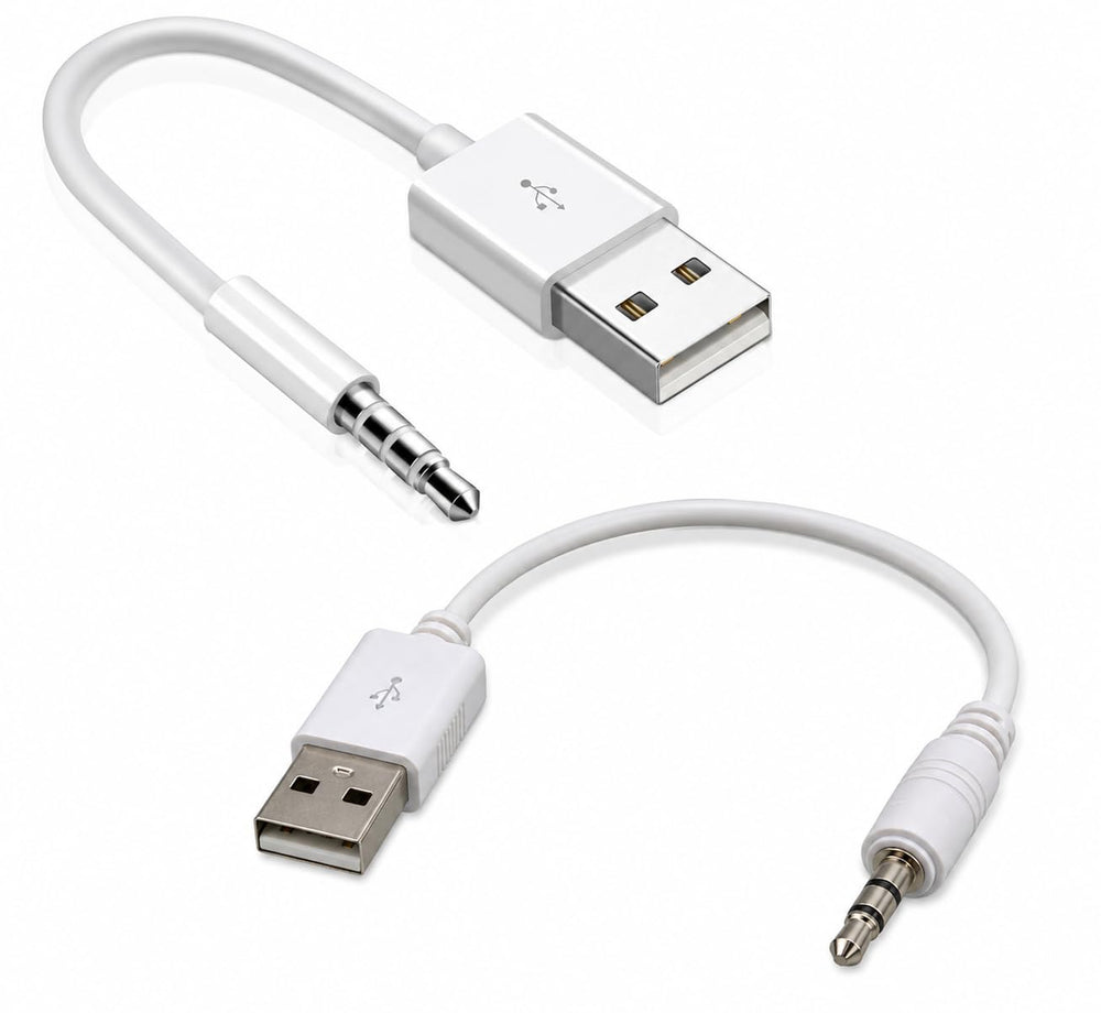 مجموعة كابلات شاحن ومزامنة USB متوافقة مع جميع اجيال ايبود شافل، ابيض