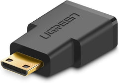 محول ميني HDMI ذكر (نوع C) إلى HDMI أنثى من يوجرين، مطلي بالذهب متوافق مع الهواتف الذكية وكاميرات الفيديو والتابلت والكاميرات - لون أسود