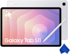 سامسونج جالاكسي تاب S11 بشاشة اموليد 11 بوصة 120HZ، أندرويد وواي فاي ورام 12GB، تخزين 128GB، مساعدة ذكاء اصطناعي وقلم S وعمر بطارية طويل الأحدث (مع قماشة مايكروفايبر) - فضي (SM-X730، إصدار US)