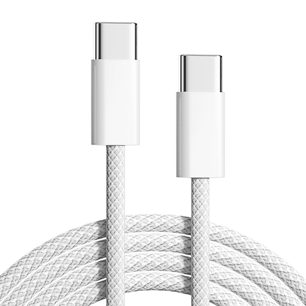 ون تو فور كيبل USB C الى USB C مضفر 60 واط، سلك شحن اسرع لتوصيل الطاقة، متوافق مع ايفون 15/15 برو/15 بلس/15 برو ماكس، ايباد ميني/برو، ماك بوك برو/اير، ابيض