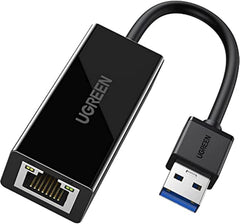 محول ايثرنت USB 3.0 الى 10 100 1000 جيجابت، محول شبكة ايثرنت LAN ايثرنت متوافق مع جهاز نينتندو سويتش، لاب توب ماك بوك سيرفيس برو، لاب توب من يو جرين، لون اسود (CM209)