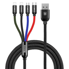 كابل بيانات USB متعدد الشحن 4 في 1 بمنفذ ونوع سي 3.5 امبير للشحن السريع ونقل البيانات من باسيوس 1.2 متر- الألوان باور بنك محول