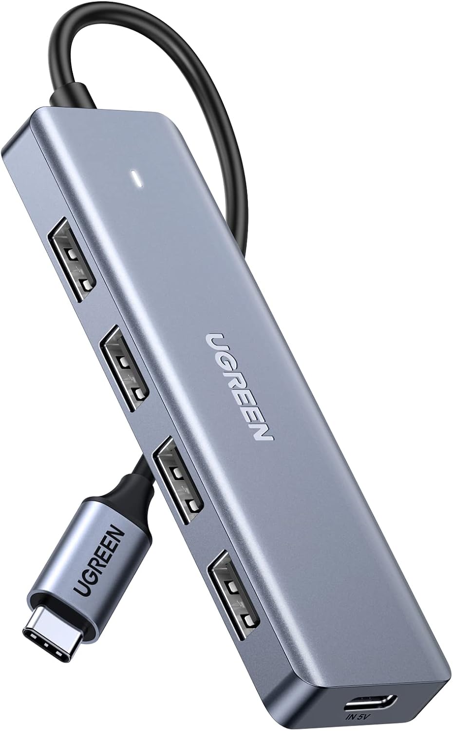 موزع USB-C بـ4 منافذ الى USB 3 من يوجرين، محول ومنفذ شحن لماك بوك برو واي ماك وسامسونج جالاكسي نوت 10 S10 S9 وال جي وجوجل وكروم وبيكسل وديل XPS واوكولوس ريفت , متعدد الالوان رمادي