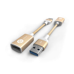 كيبل موصل USB نوع C الى A مع اغطية الومنيوم بطول 13 سم، سلك مضفر بلون ذهبي، عدد المنافذ: 4