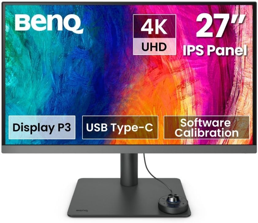 شاشة PD2706U بينكيو 27 بوصة مضادة للماء IPS بتقنية HDR ودقة 4K، 99% وsRGB، 95% P3 مع وضع كاد/كام والرسوم المتحركة، KVM بمحور وPIP/ PBP وموزع USB ومنفذ HDMI وDP وUSB نوع سي (PD90W) (رمادي غامق)
