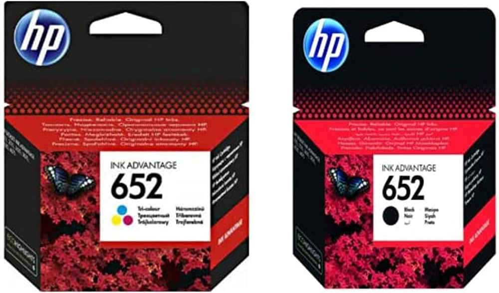 خرطوشة طباعة حبر اسود لطابعة اتش بي F6v24ae 652 وخرطوشة طباعة ثلاثية الالوان اتش بي F6v25ae 652 من اتش بي - قطعتان