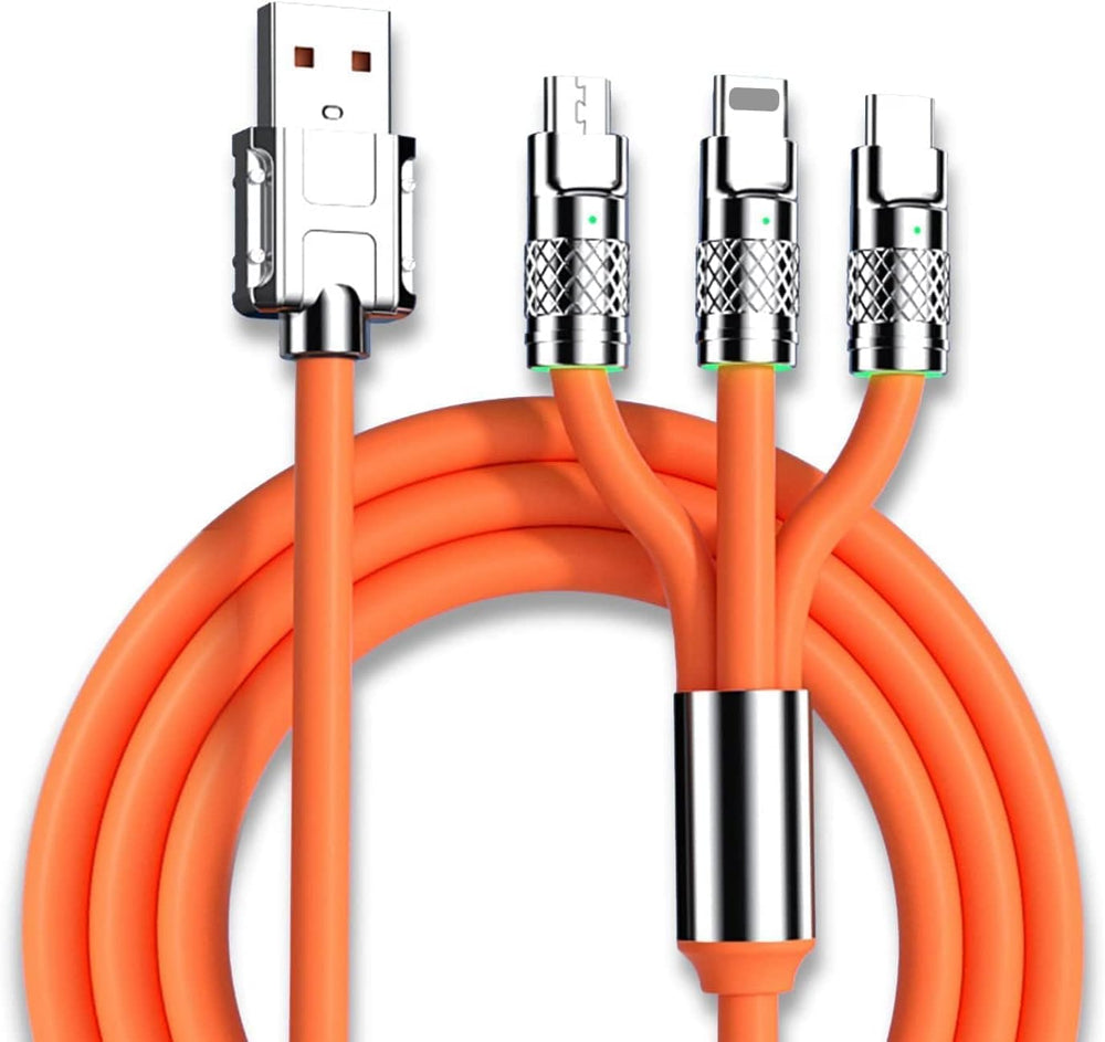 كيبل USB متعدد 3 في 1 للشحن السريع 6 امبير/ 120 وات بتصميم سميك من خليط معدني من الزنك