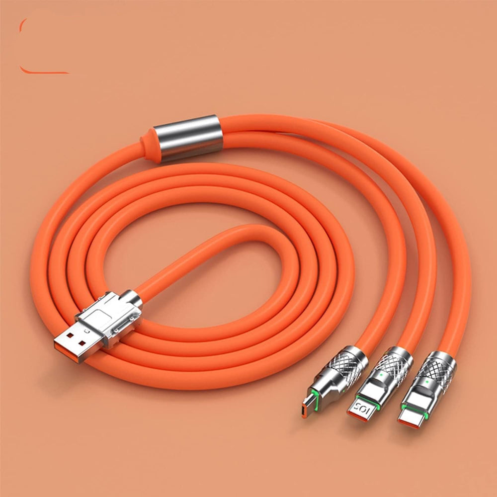 كابل USB بتصميم 3 في 1 للشحن السريع بقوة 120 وات 6 امبير للموبايلات الذكية وشاحن الباور بانك والكمبيوتر وأجهزة البروجيكتور