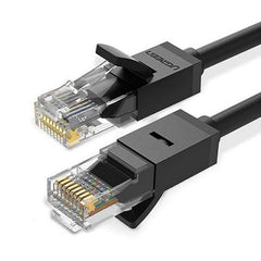 كابل شبكة محلية LAN كات 6 U/UTP بطول 3 متر NW102-20161 مع موصل مطلي بالذهب من يوجرين، زوج ملفوف ثماني النواة ونقل بيانات حتى 1000 ميجابت في الثانية - أسود