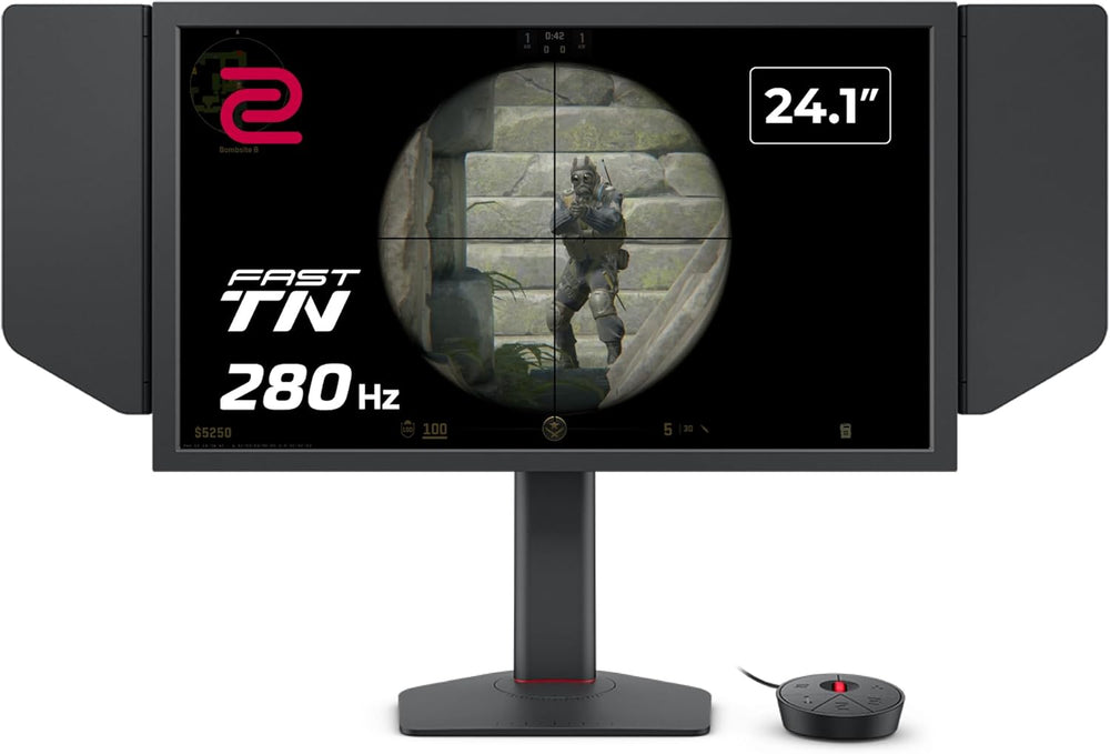 بين كيو شاشة العاب XL2540X+ 24.1 280Hz للرياضات الالكترونية من زووي، 1080p، تي ان سريع جديد، اعداد XL للمشاركة، تعديل الارتفاع مدعوم بتصميم محمل من الدرجة الصناعية، مفتاح S، غطاء حماية