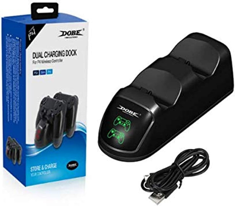 ذراع تحكم بلاي ستيشن 4 مع مقبض عصا تحكم وشاحن USB مزدوج للشحن السريع لجهاز بلاي ستيشن 4 وبلاي ستيشن 4 سليم / بلاي ستيشن 4 برو