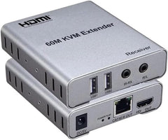 جهاز توسيع نطاق كيه في ام حتى 60 متر يدعم التحكم بالصوت بمنفذ اي ار ومنفذ USB للماوس والكيبورد بكابل HDMI وكابل كات 5e/6 ودقة فيديو تصل الى 1080 بيكسل من توبو، فضي