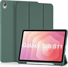 بروكيس حافظة ذكية لجهاز سامسونج جالكسي تاب S11 11 انش 2025 (SM-X730/SM-X736B) مع حامل قلم S، غطاء حامل ثلاثي الطي مع ظهر ناعم من البولي يوريثين الحراري، خاصية التنبيه/السكون التلقائي - اخضر