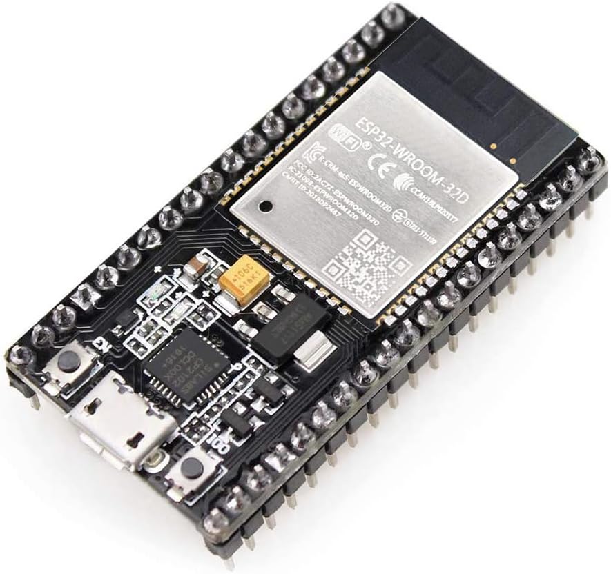 لوحة تطوير ESP-WROOM-32 ESP32 ميكروكنترولر ثنائي النواة بتردد 2.4 جيجاهرتز وضع واي فاي وبلوتوث مزدوج، مدمج به هوائي وفلتر ومضخم إشارة (RF AMP) دعم وضعي AP وSTA لبيئة تطوير اردوينو من هاي ليتجو