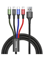 كابل شحن سريع ومزامنة بيانات 4 في 1 لموبايل ايفون 2 x نوع سي Micro USB لسامسونج s9 s8 بلس نوت 9 8 من باسيوس