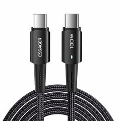 كابل مجدول من USB C إلى USB C بقدرة 100 واط وتقنية بي دي للشحن السريع ونقل بيانات بسرعة 480Mbps وشريحة ذكية ورؤوس من ألومنيوم وطول 0.5 و1 و2 و3 م لأجهزة لابتوب وآيفون وسامسونج جالكسي من ايساجر، 0.5 م