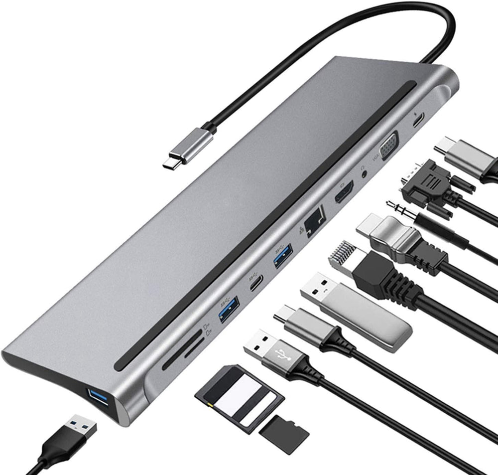شاحن وموزع شحن USB C نوع 11 في 1 من كابا دونجل متعدد المنافذ الي 3.0 4K منفذ HDMI سريع PD 1000 ميجابت لكل ثانية ايثرنت بطاقات اس دي - تي اف لماك بوك وديل ولينوفو واجهزة رمادي