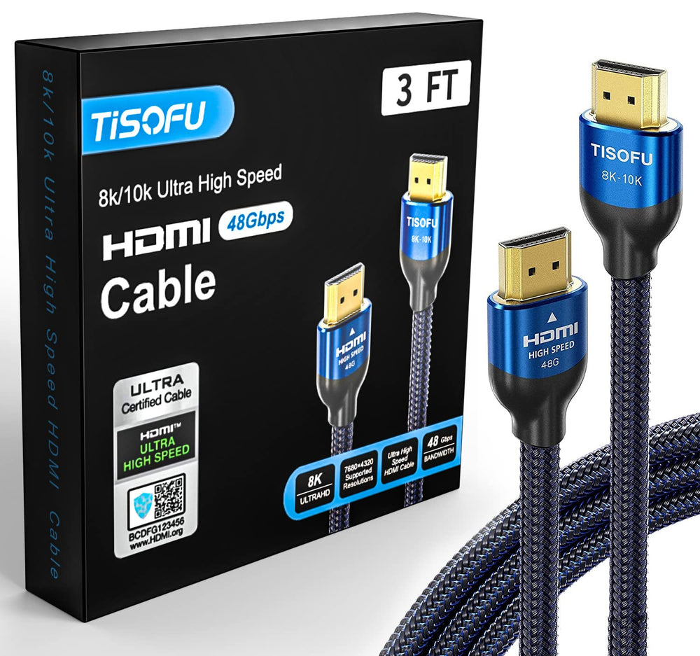 كابل من تيسوفو بطول 3 قدم نوع HDMI متوافق مع 8K & 4K TV و HDTV و PC و لابتوب و مونيتور و إكس بوكس و DVD بلاير
