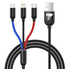 كيبل شحن متعدد 3 في 1 بطول 1.2 م USB نوع C، مايكرو USB، لايتنينج، شحن سريع، متوافق مع آيفون 12/11/10/SE/XR/XS/8/7/6، سامسونج جالاكسي S20/S10/S9/S8/S7، أجهزة أندرويد من اييونوس
