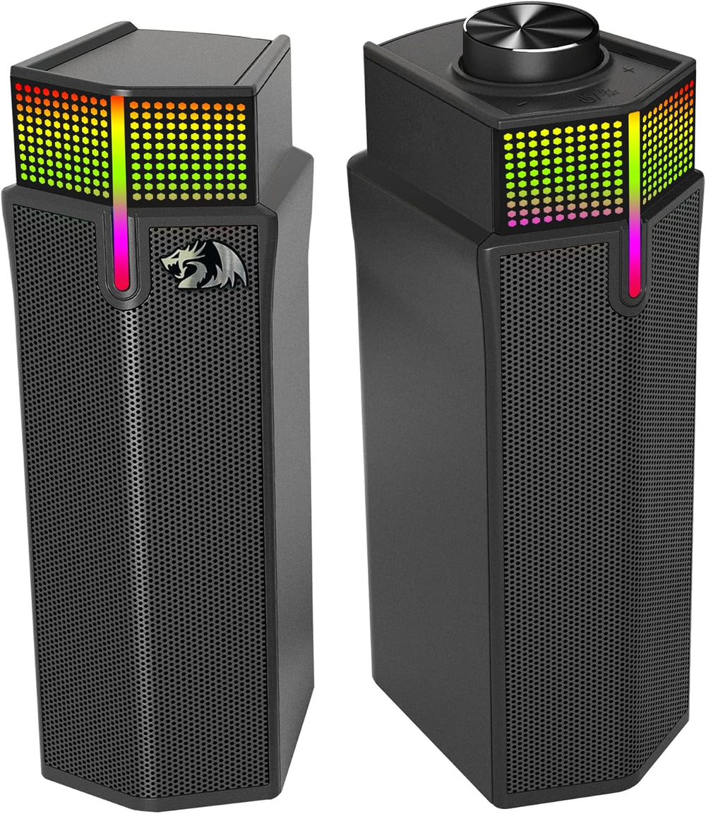 مكبر صوت لاسلكي GS511 2.0 بإضاءة ار جي بي للألعاب مع وضع بلوتوث 5.3/USB من ريدراجون، تصميم تشغيل مزدوج، صوت ستيريو غني وجهير، إضاءة خلفية ار جي بي وتحكم الكل في واحد، تعمل بمنفذ USB