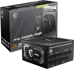 باور سبلاي معياري MAG A1000GL PCIE5 بقدرة 1000 وات بتصنيف 80 بلس جولد من ام اس اي، أسود، 306-7ZP9B18-CE0