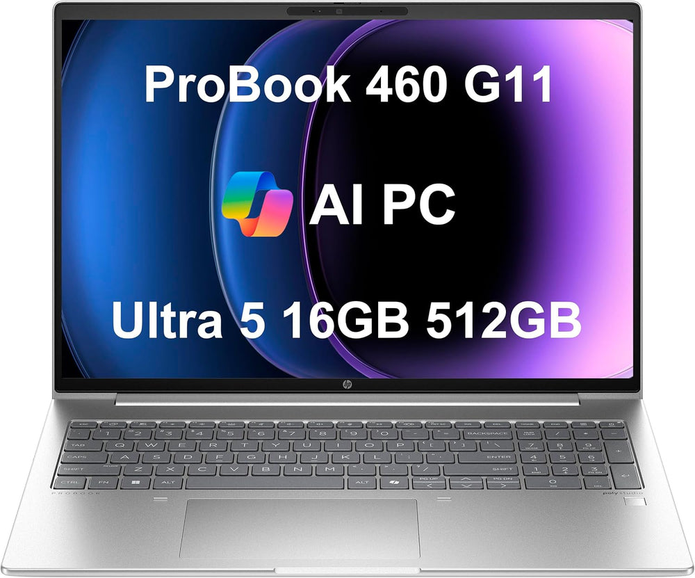 لابتوب اتش بي من إنتل بشاشة 16 بوصة وذاكرة 16 جيجابايت برو بوك 460 G11 مع ذاكرة DDR5 وتخزين SSD 512 جيجابايت ومعالج كور i5 مع إضاءة خلفية وقارئ بصمة