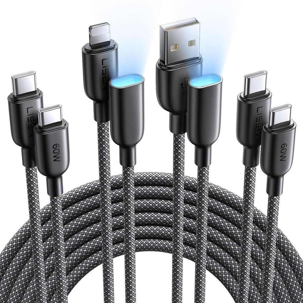 ليسين كيبل شحن سريع 4 في 1 USB C بقدرة 60 واط (6.6 قدم) مع محول USB C الى لايتنينج لايفون 16 15 برو ماكس وماك بوك وايباد واندرويد وسامسونج