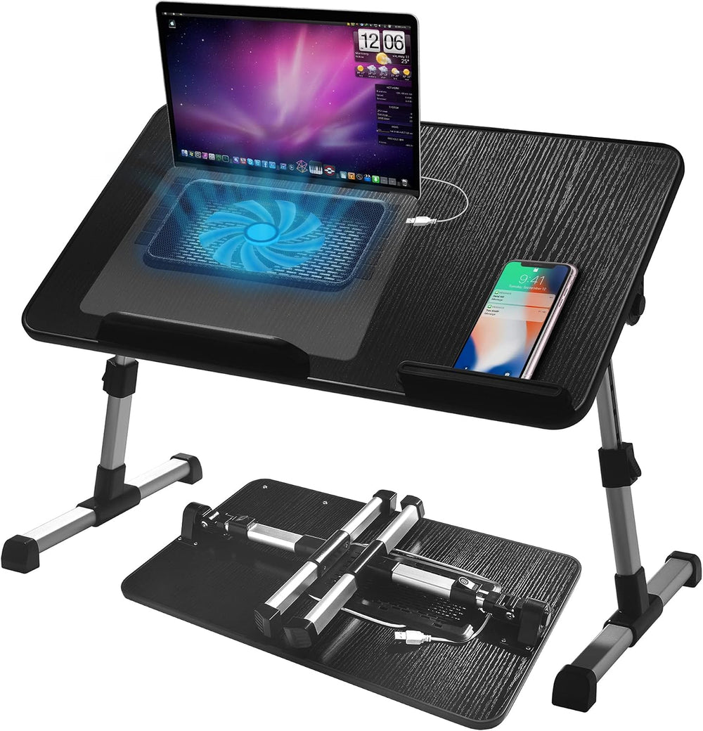 مكتب حضن قابل للتعديل مع مروحة تبريد ، Proglobe Lapdesk مع مراوح ، حامل كمبيوتر محمول مع ارتفاع قابل للتعديل ، صينية تلفزيون للسرير ، طاولة كمبيوتر قابلة للطي ومحمولة ، العمل من المنزل الملحقات (20X12