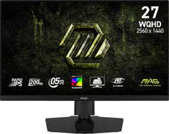 MSI ماج 274QPF E20 27 انش 2560x1440 (WQHD)، 200Hz، AMD ادابتيف سينك، HDR جاهز، HDMI، موصل VGA، حامل فيسا، امالة، فتحة ضيقة 4 جوانب، 0.5 مللي ثانية، اسود
